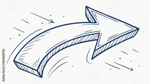 Illustration of a curved arrow pointing right with speed lines indicating forward motion and direction