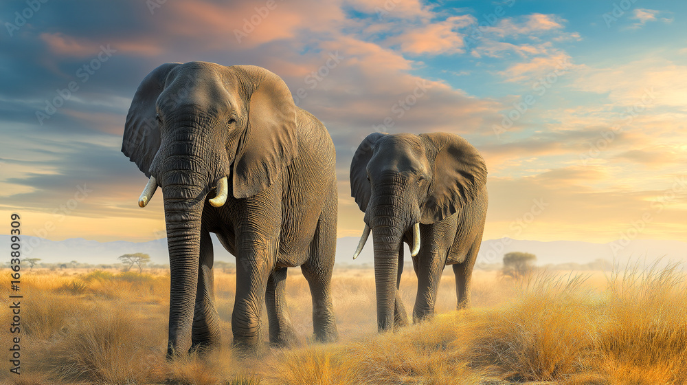 Fototapeta premium elephant in the sunset