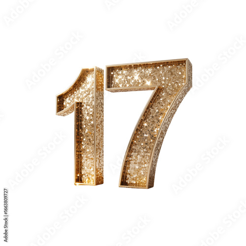 Wallpaper Mural Sparkling Gold Glitter Number Seventeen - 17th Anniversary, Birthday, Celebration Torontodigital.ca