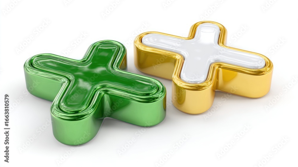 Obraz premium Gold and green plus signs