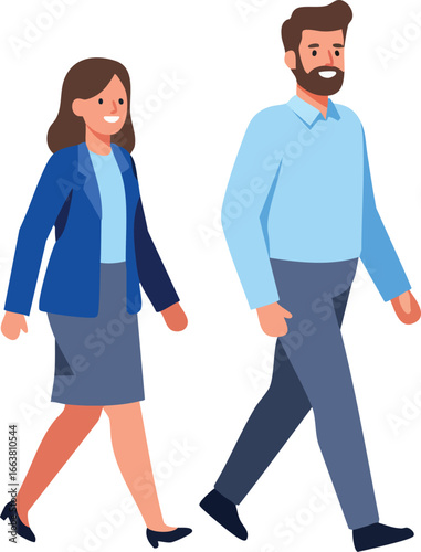 Businessman and businesswoman walking side by side in professional clothing illustration vector image 