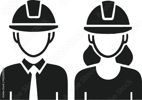 Construction Workers Male and Female with Hard Hats Representing Skilled Professionals and Gender Equality in the Workplace