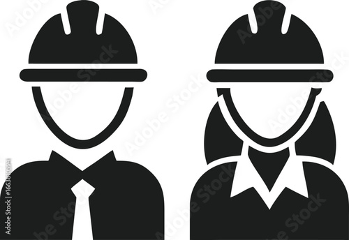 Construction Workers Male and Female with Hard Hats Representing Skilled Professionals and Gender Equality in the Workplace