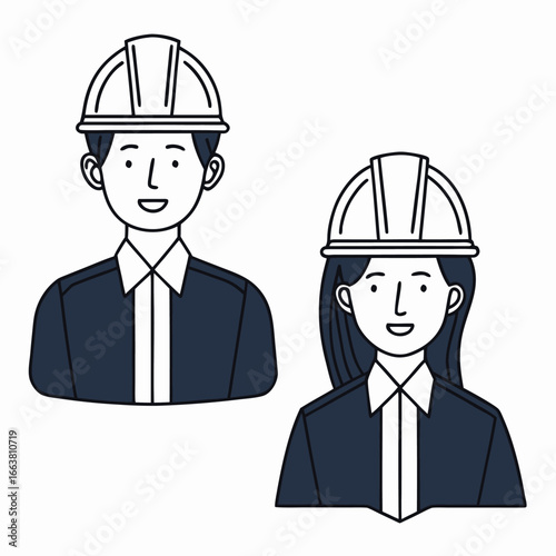 Construction Workers Male and Female with Hard Hats Representing Skilled Professionals and Gender Equality in the Workplace