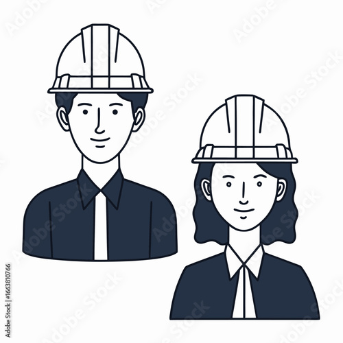 Construction Workers Male and Female with Hard Hats Representing Skilled Professionals and Gender Equality in the Workplace