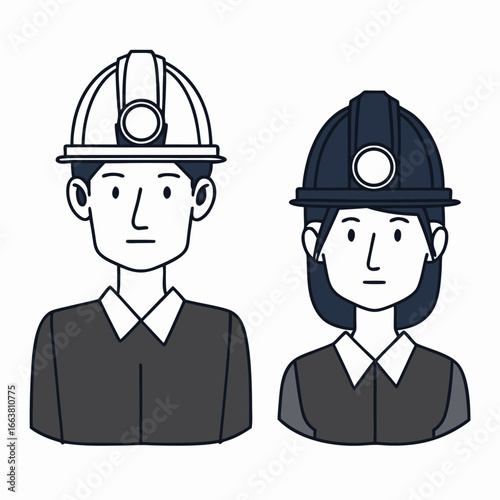Construction Workers Male and Female with Hard Hats Representing Skilled Professionals and Gender Equality in the Workplace