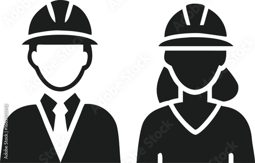 Construction Workers Male and Female with Hard Hats Representing Skilled Professionals and Gender Equality in the Workplace