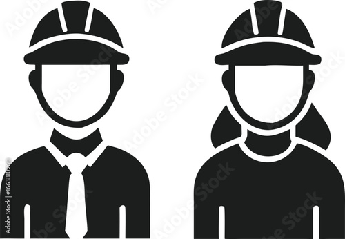 Construction Workers Male and Female with Hard Hats Representing Skilled Professionals and Gender Equality in the Workplace