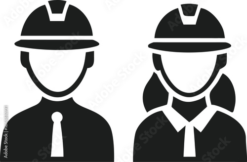 Construction Workers Male and Female with Hard Hats Representing Skilled Professionals and Gender Equality in the Workplace