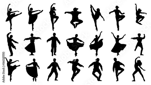 Vector art of various ballet dancer silhouettes in dynamic poses