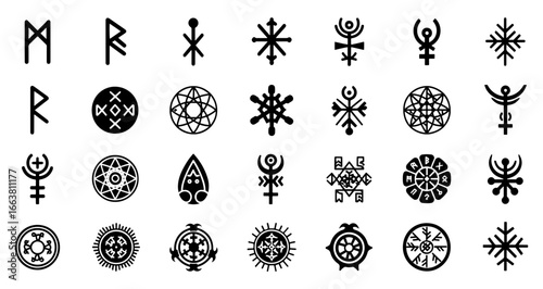 Vector art of collection of ancient symbols and mystic icons