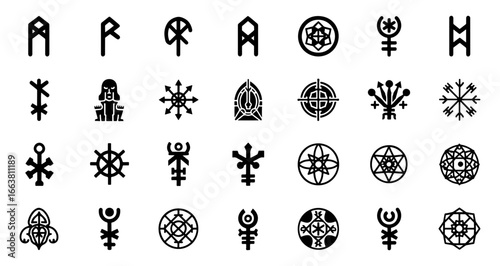 Vector art of collection of ancient symbols and mystic icons