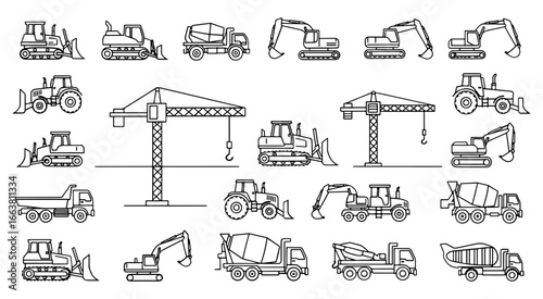 Vector art of diverse construction vehicles and heavy machinery