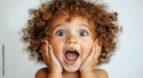 Cute Child Expressing Surprise With Open Mouth and Wide Eyes Against Neutral ...