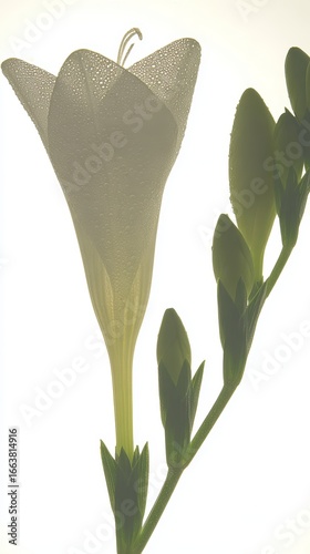 Beautiful white flower silhouette captured during the day, showcasing delicate petals and green buds against a soft background