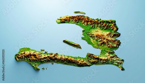 Detailed topographic map of the country of Haiti, showcasing its diverse landscape.