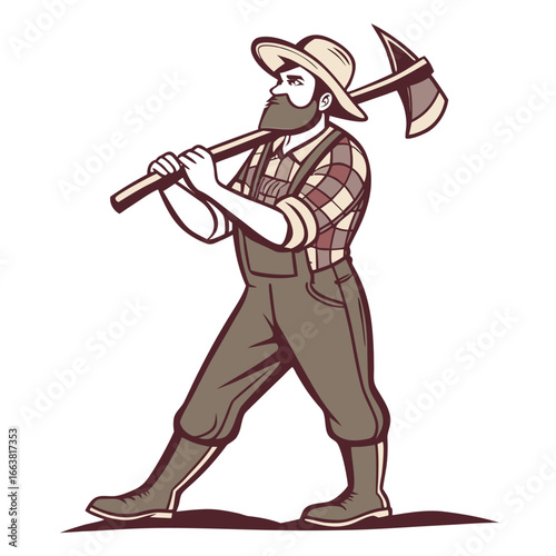 Wallpaper Mural Cartoon Lumberjack Walking with Axe Over His Shoulder Wearing a Red Plaid Shirt and Suspenders Isolated on White Torontodigital.ca