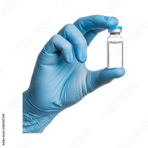 hand holding a test tube with blue liquid transparent background