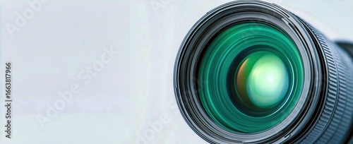 Close up View of a Camera Lens Reflecting Light With Focus on Photography Gear