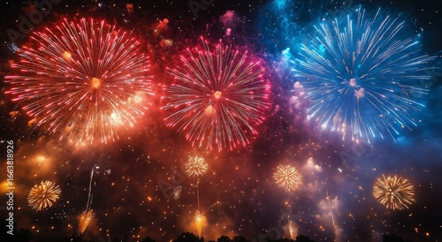 Colorful Fireworks Display Lighting up the Night Sky Over a City During a Fes...