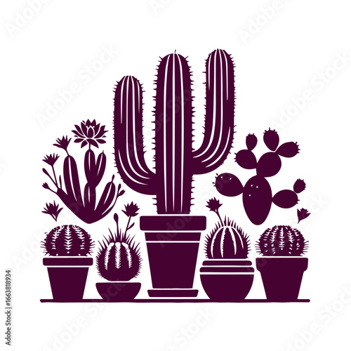 Various Potted Cactus Plants Silhouette Collection