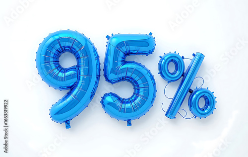 95 percent isolated on white background. blue 95% percent of. Special offer discount. Blue 95% Number 3d render. blue balloon number 3d rendering. sign for marketing, sales, discounts, promotions