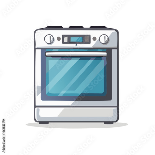 White oven with digital display cooking appliance equipment in cartoon design