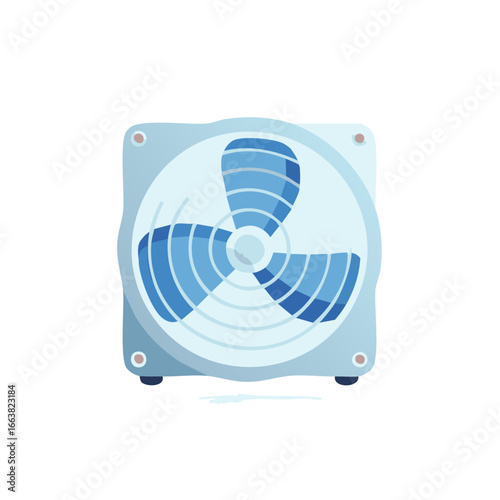 Ventilation Fan Appliance with Rotating Blue Blades in Isolated Flat Style