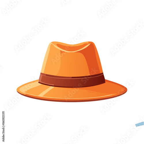 Classic Orange Fedora Hat with Brown Band Illustration for Style and Fashion