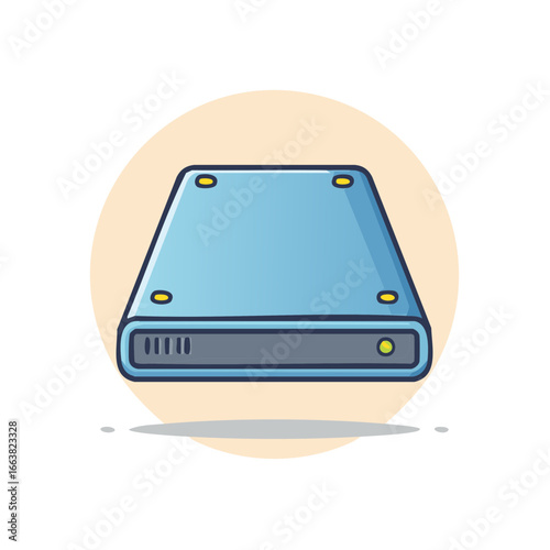 Blue computer hard drive isolated, front view. Hard disk digital element for desktop pc technology and data storage, vector illustration