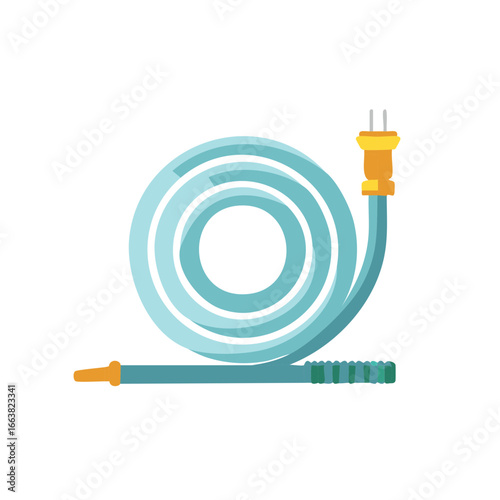 Coiled Garden Hose with Nozzle and Electrical Plug for Power