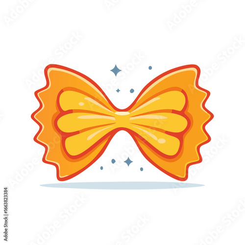 Farfalle pasta illustration isolated on white. Cute bowtie pasta with red details and cartoon style.