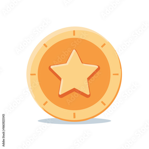 Gold coin with star symbol, achievement token design element for reward and cryptocurrency concept