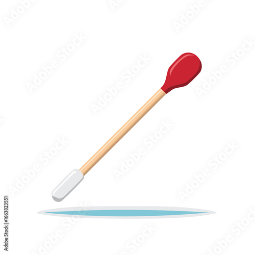 Illustration of a Swab Stick with Wooden Shaft and Red Cotton Tip for Medical or Cosmetic Uses