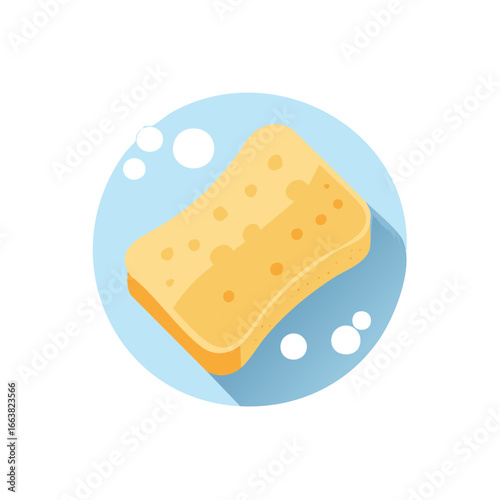 Yellow Sponge in Bubbles, Conceptual Illustration for Cleaning or Hygiene Products