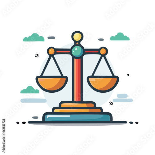 Stylized Scales of Justice Representing Fairness and Impartiality with Clouds Illustration