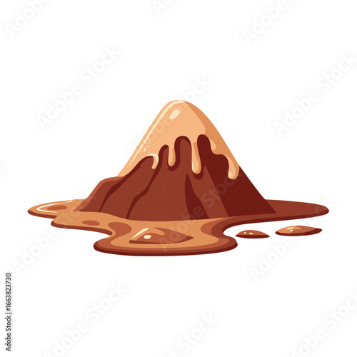 Whimsical Chocolate Mountain Drizzled with Sweet Caramel Sauce, Delicious Treat Landscape, Confectionery Fantasy World, Culinary Delight
