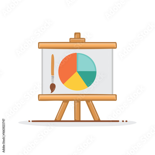 Easel with Pie Chart and Paintbrush Illustration for Creative Data Presentation