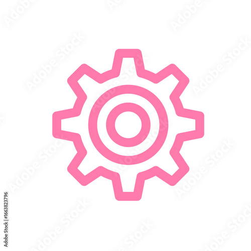 Pink Gear Icon: A vibrant pink gear icon, perfectly rendered to represent settings, configuration or the concept of mechanics, simple and modern design.