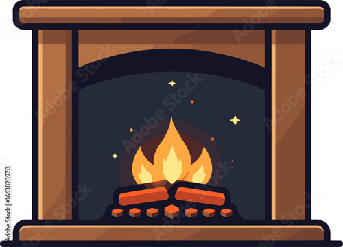 Stylized fireplace with flames in a cozy atmosphere for home decoration
