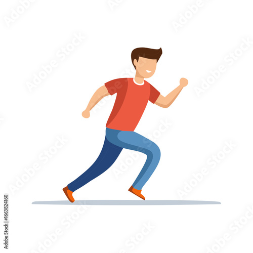 Cartoon Man Running in Red T-Shirt and Blue Jeans Illustration Vector Design