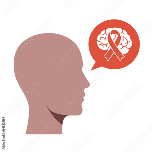 Human silhouette thinking about stroke awareness with ribbon icon  