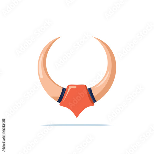 Abstract bull horns with red cloth adornment graphic illustration