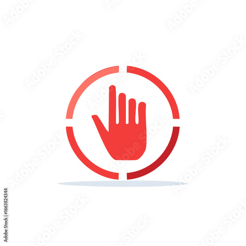 Stylized Red Hand Icon With Circle Segment for Web Interface Design and UI Signage