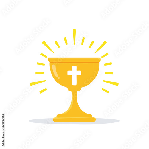 Golden chalice with cross illustration featuring radiant light for church faith design elements and religious celebrations
