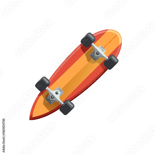 Orange and Red Striped Skateboard Deck with Black Wheels for Skateboarding Fun