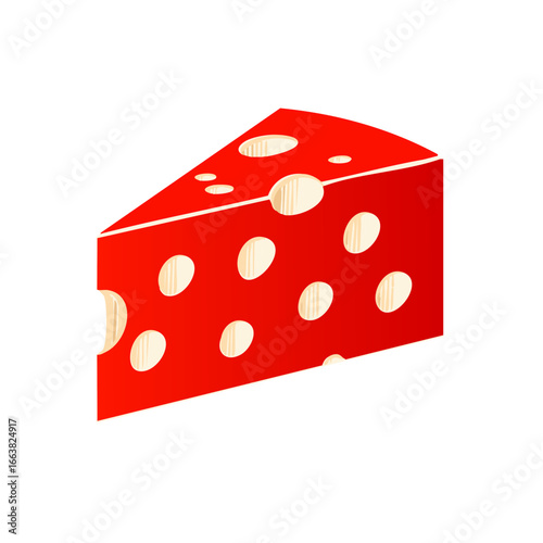 Red Cheese Slice with Holes Cartoon Illustration Edam Food Block