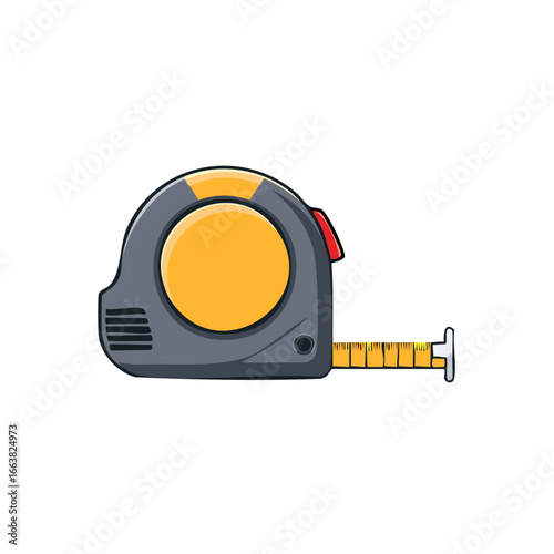 Illustration of a Grey and Yellow Retractable Measuring Tape for Linear Measurements and Construction Projects