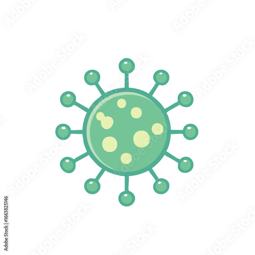 Green Virus with Spherical Spikes Corona Medical Germ Microbe Illustration Healthcare Vector
