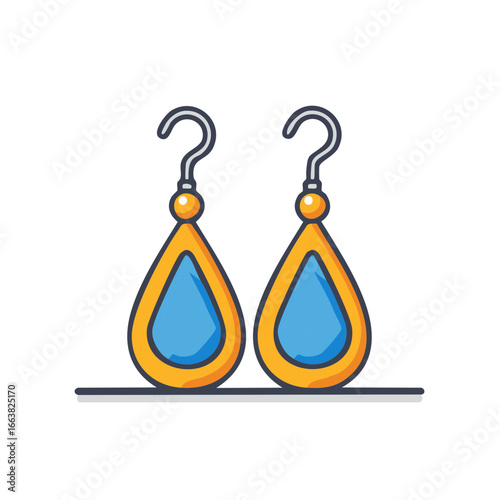 Stylized pair of droplet earrings in gold finish with light blue crystal gem